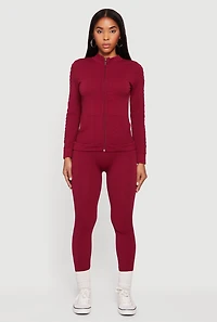 Trendy Textured Knit Zip Front Track Jacket