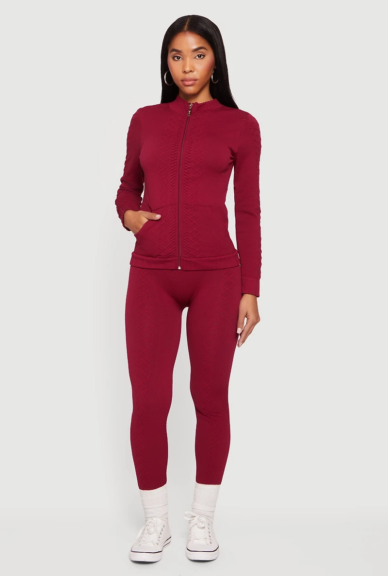 Trendy Textured Knit Zip Front Track Jacket