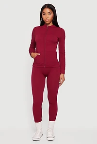 Trendy Textured Knit Zip Front Track Jacket