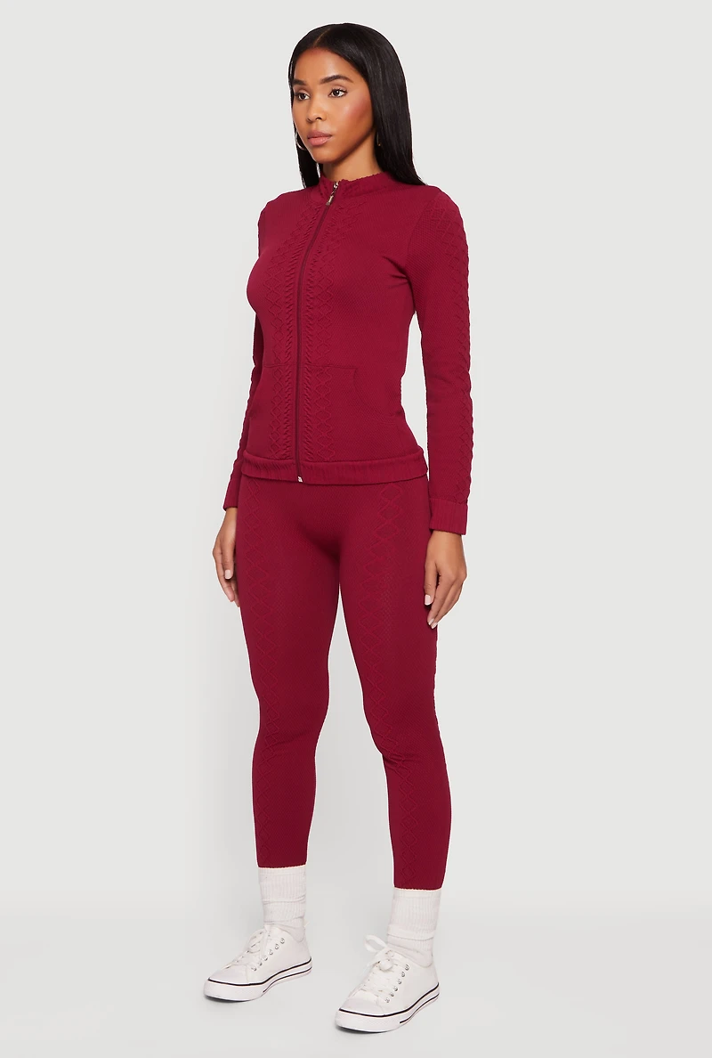 Trendy Textured Knit Zip Front Track Jacket