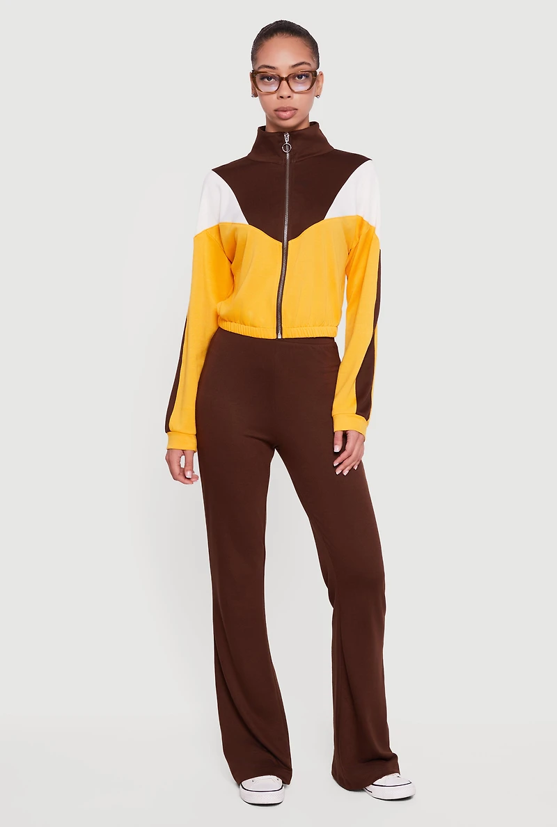 Solid High Waisted Pull On Flare Leg Pants