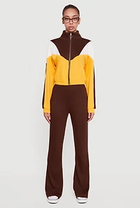 Solid High Waisted Pull On Flare Leg Pants