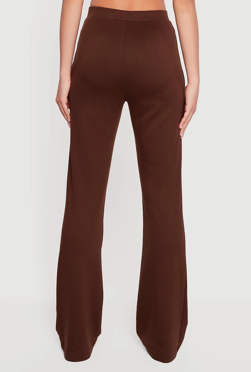 Solid High Waisted Pull On Flare Leg Pants