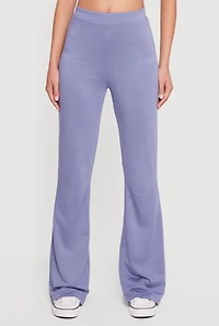 Solid High Waisted Pull On Flare Leg Pants