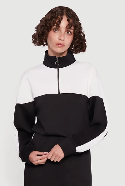Womens Color Block Half Zip Mock Neck Sweatshirt,