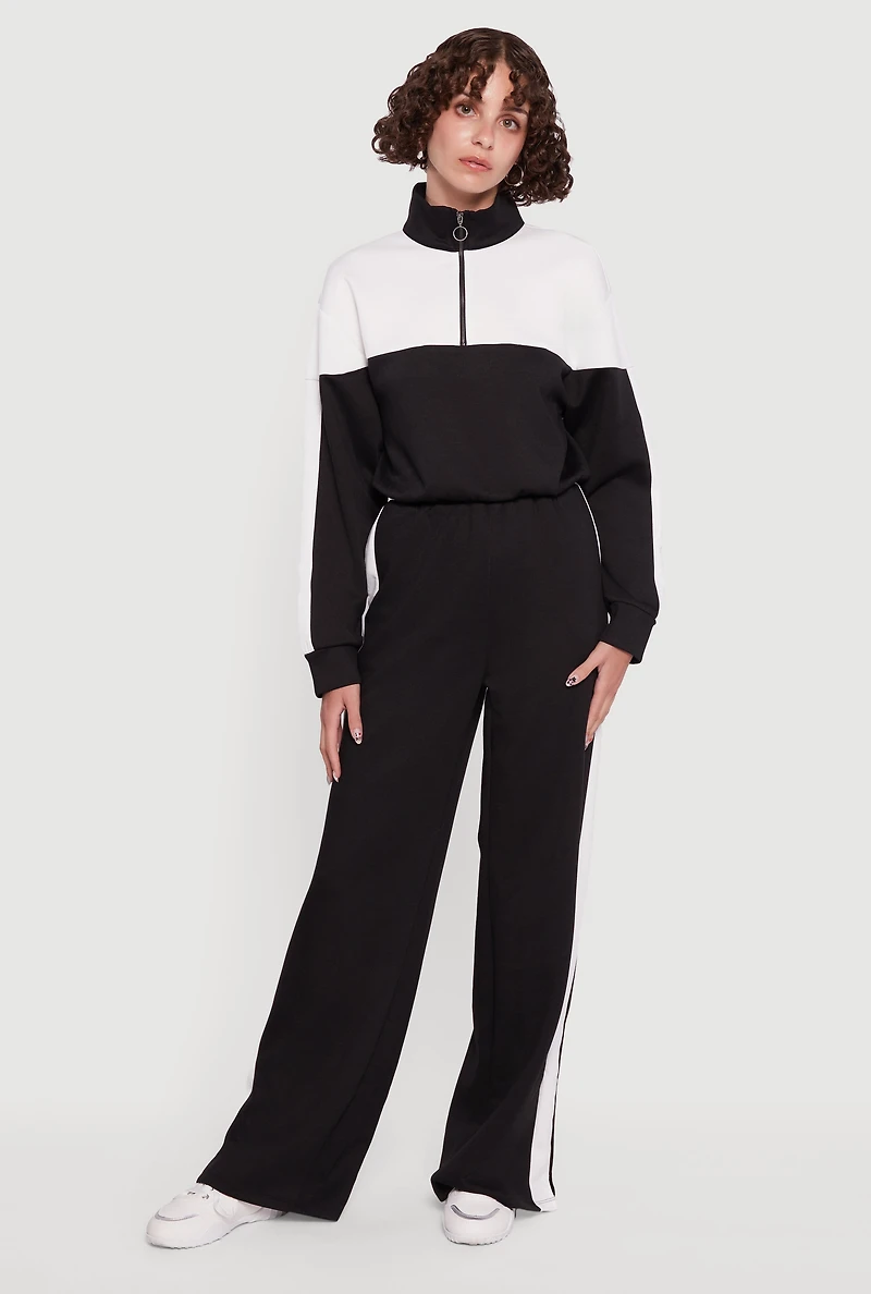 Color Block Half Zip Mock Neck Sweatshirt