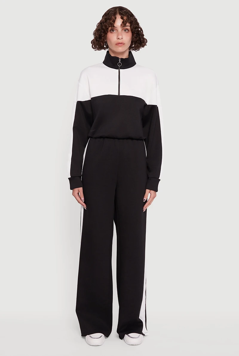 Color Block Half Zip Mock Neck Sweatshirt