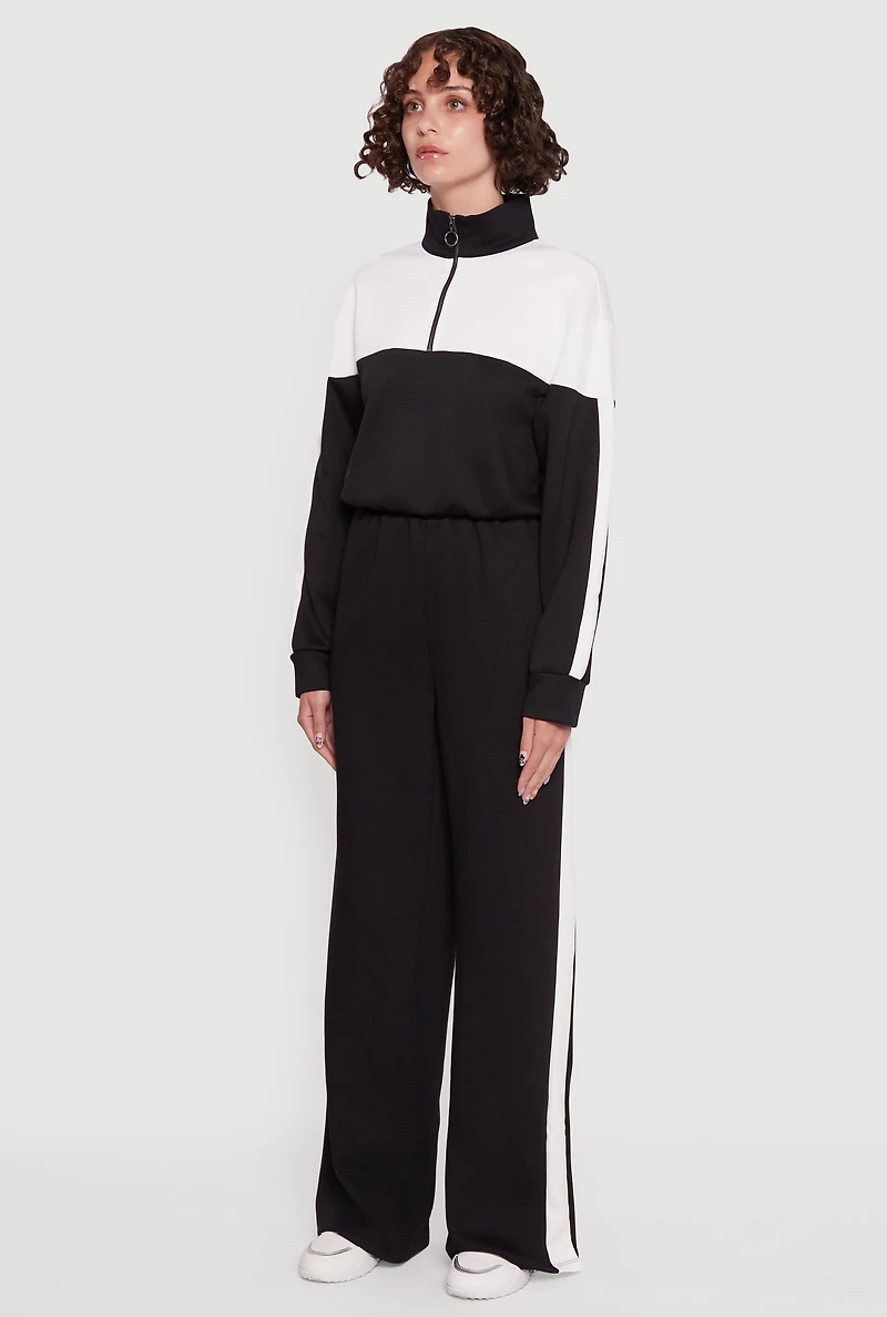 Color Block Half Zip Mock Neck Sweatshirt
