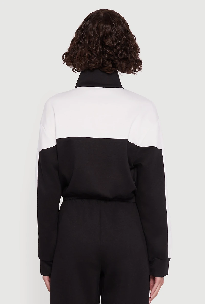 Color Block Half Zip Mock Neck Sweatshirt