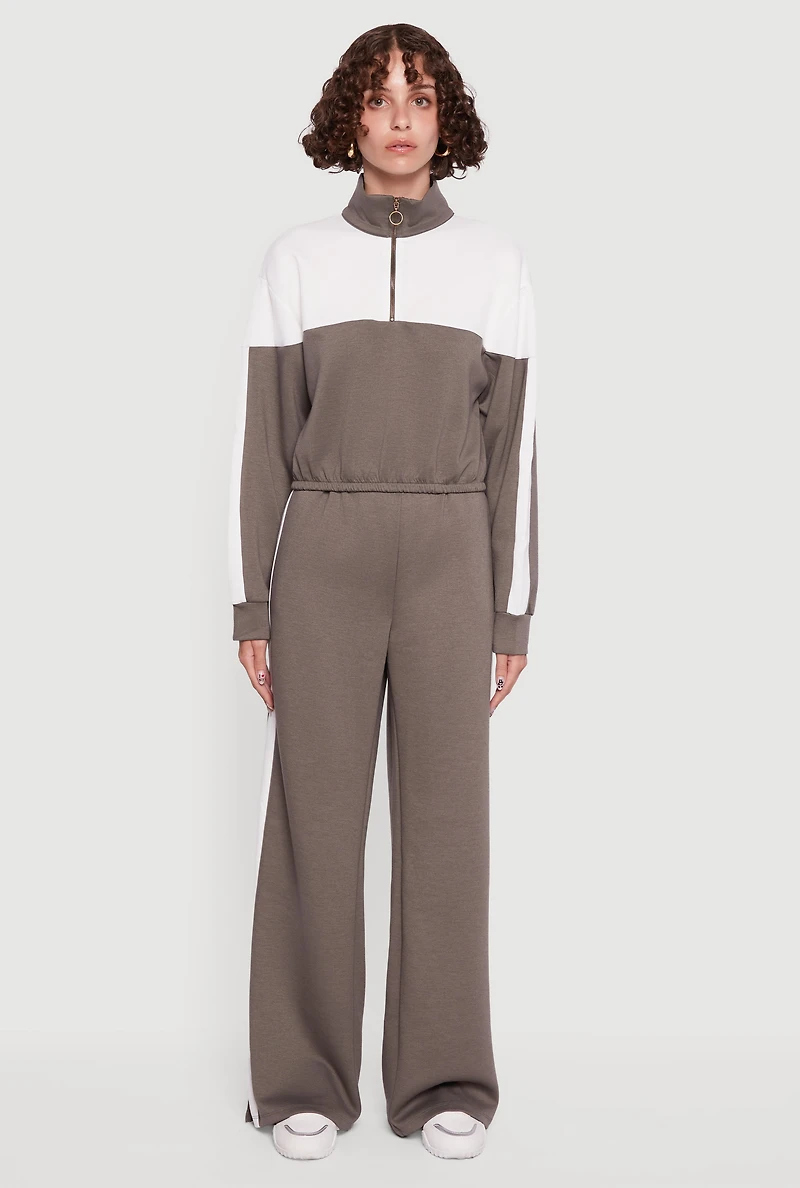 Color Block Half Zip Mock Neck Sweatshirt