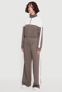 Color Block Half Zip Mock Neck Sweatshirt