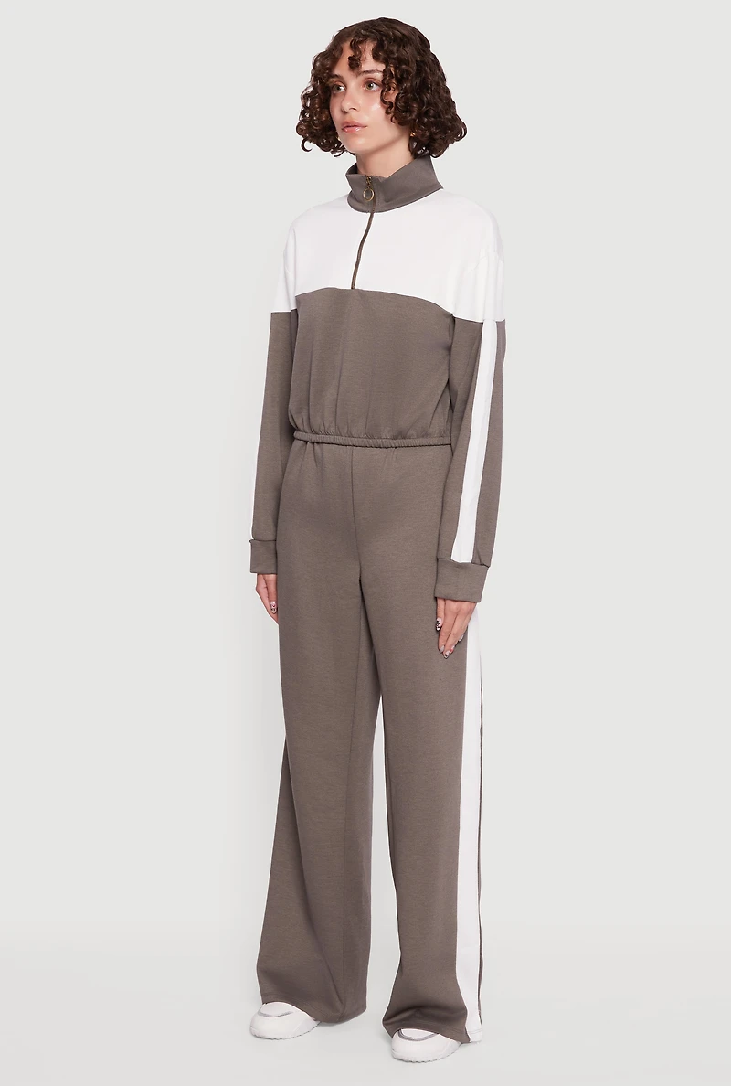 Color Block Half Zip Mock Neck Sweatshirt