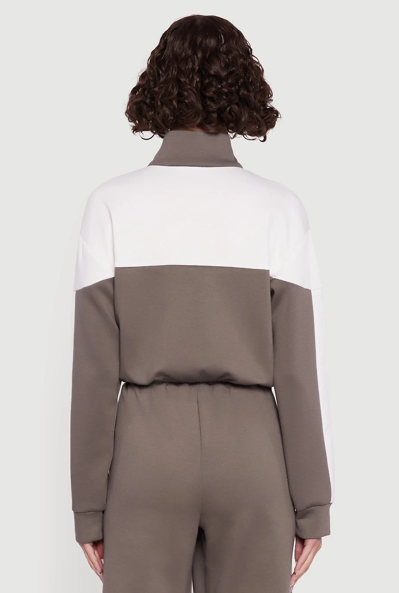 Color Block Half Zip Mock Neck Sweatshirt