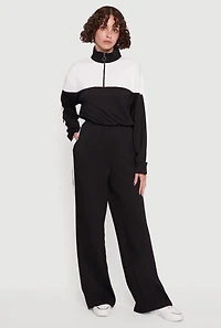 Womens Side Stripe Elastic Waist Wide Leg Sweatpants,