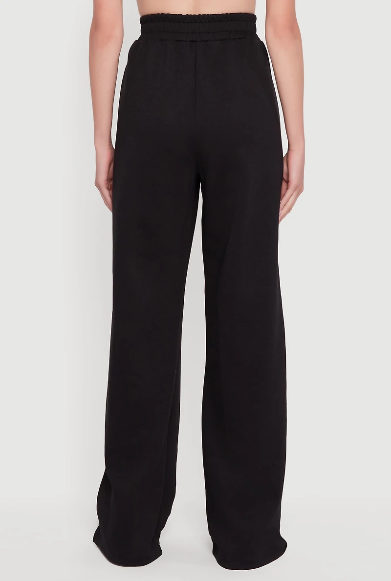 Womens Side Stripe Elastic Waist Wide Leg Sweatpants,