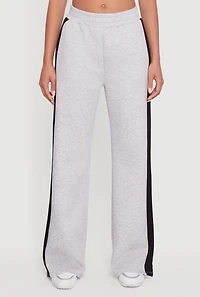Womens Side Stripe Elastic Waist Wide Leg Sweatpants, Grey, Size XL