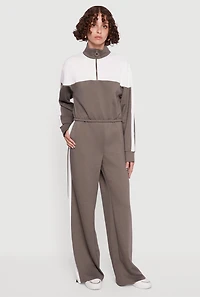 Womens Side Stripe Elastic Waist Wide Leg Sweatpants, Green,