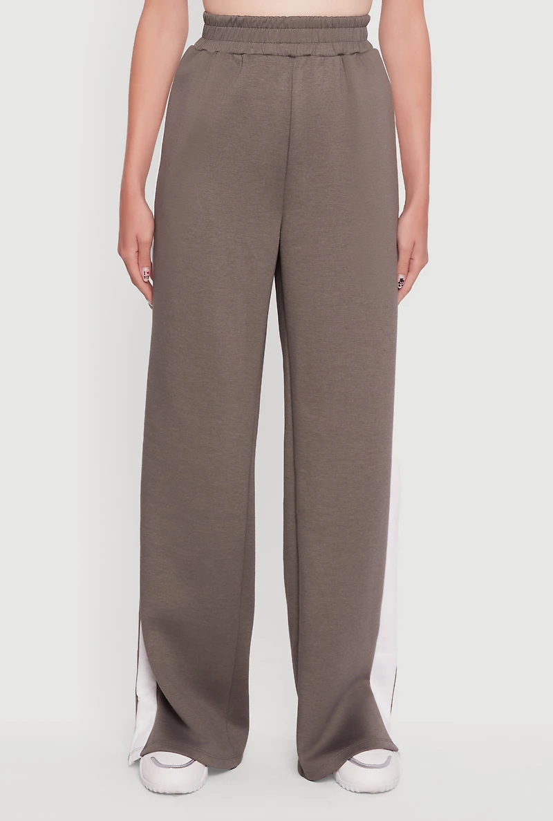 Womens Side Stripe Elastic Waist Wide Leg Sweatpants, Green,