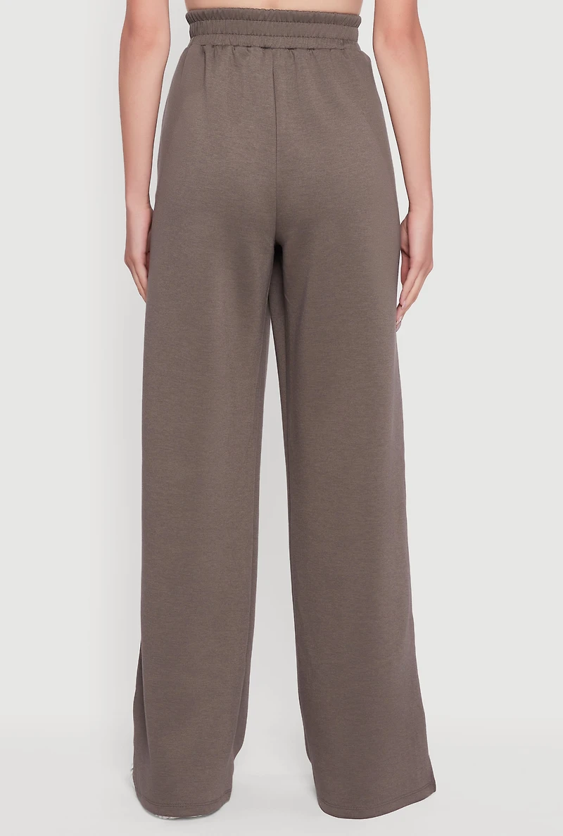 Womens Side Stripe Elastic Waist Wide Leg Sweatpants, Green,
