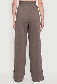Womens Side Stripe Elastic Waist Wide Leg Sweatpants, Green,