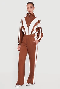 Color Block Scuba Cropped Mock Neck Zip Front Top