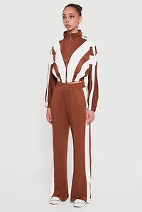 Color Block Scuba Cropped Mock Neck Zip Front Top