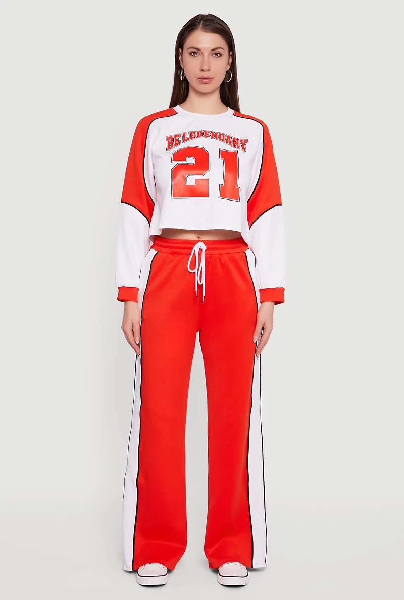 Contrast Trim Piping High Waisted Wide Leg Pants