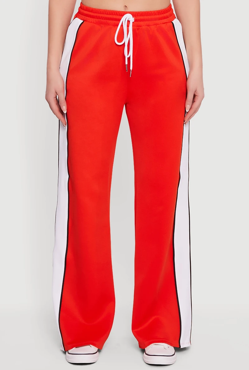 Contrast Trim Piping High Waisted Wide Leg Pants