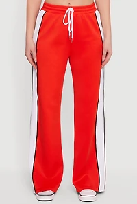 Contrast Trim Piping High Waisted Wide Leg Pants