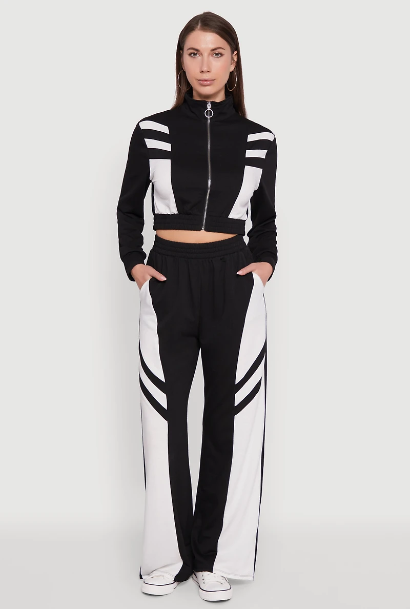 Womens Color Block Cropped Zip Front Track Jacket, M