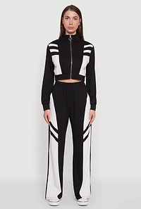 Womens Color Block Cropped Zip Front Track Jacket,