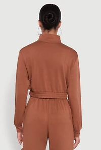 Womens Color Block Cropped Zip Front Track Jacket,