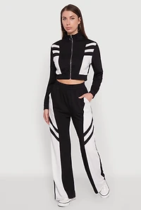 Womens Color Block Wide Leg Sweatpants,