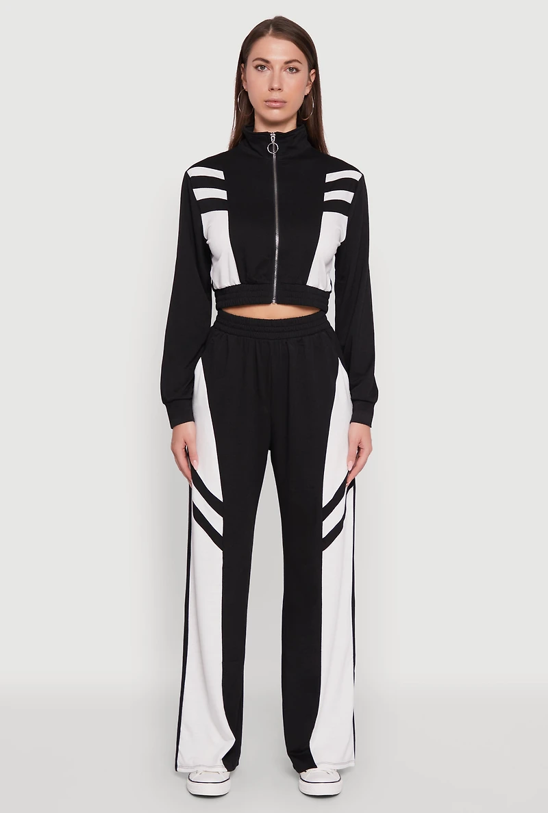 Womens Color Block Wide Leg Sweatpants,