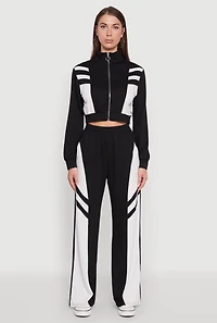 Womens Color Block Wide Leg Sweatpants,