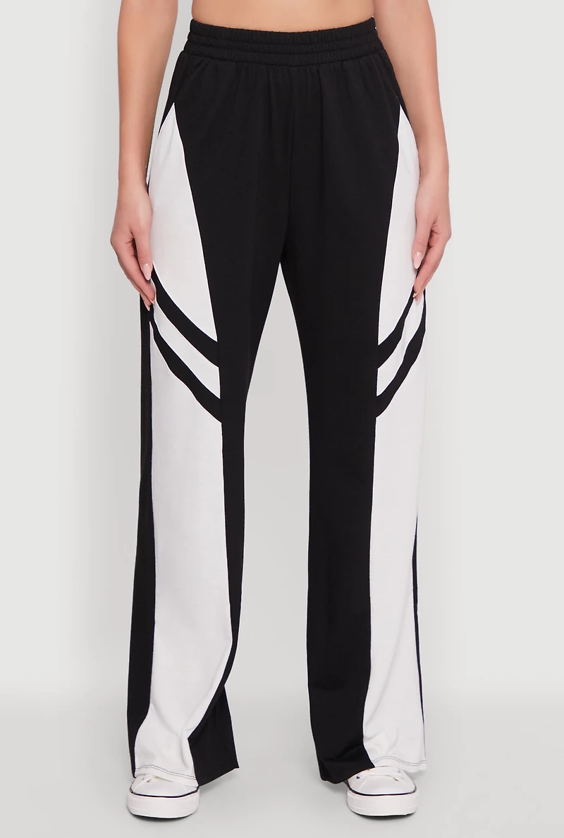 Womens Color Block Wide Leg Sweatpants,