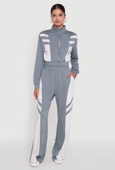 Womens Color Block Wide Leg Sweatpants, Grey, Size XL