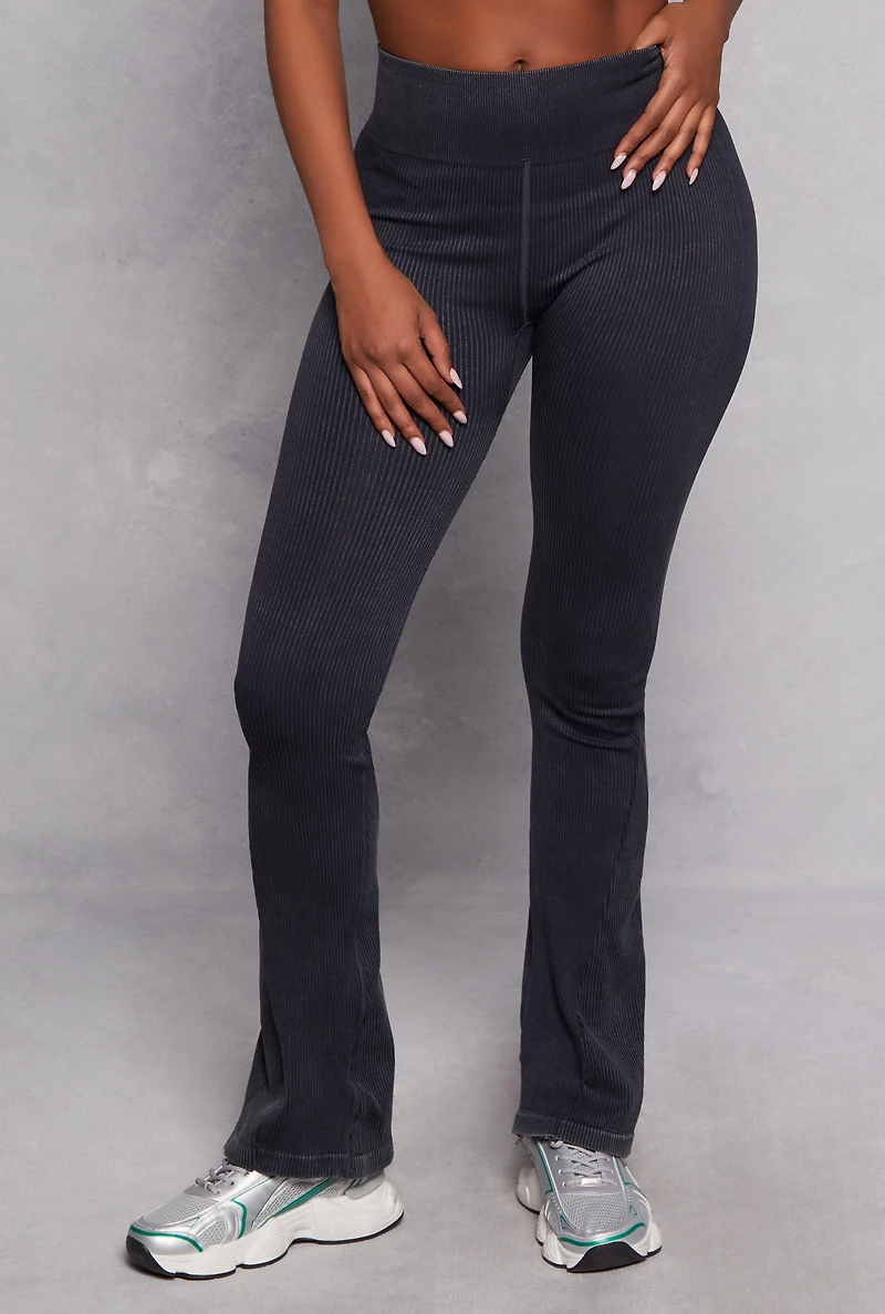 Womens Ribbed Knit Pull On Pants, Black, Size M
