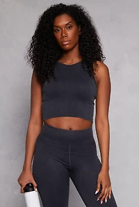 Womens Seamless Ribbed Knit Cropped Tank Top,