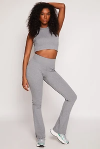 Womens Seamless Ribbed Knit Cropped Tank Top, Grey, Size M