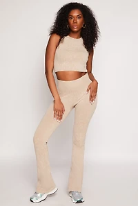Womens Seamless Ribbed Knit Cropped Tank Top, Beige, Size S