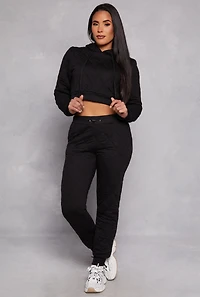 Womens Quilted Cropped Hoodie, Black, Size M