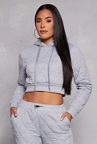 Womens Quilted Cropped Hoodie, Grey, Size S
