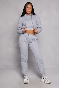 Womens Quilted Cropped Hoodie, Grey, Size S