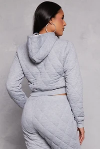 Womens Quilted Cropped Hoodie, Grey, Size S