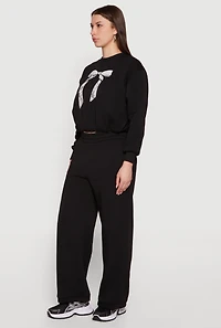 Fleece Bow Graphic Pullover Sweatshirt