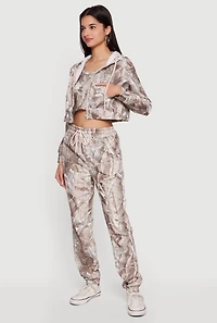 Tree Camo Cropped Zip Front Hoodie and Cami Set