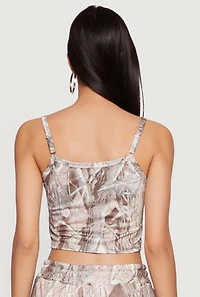 Tree Camo Cropped Zip Front Hoodie and Cami Set