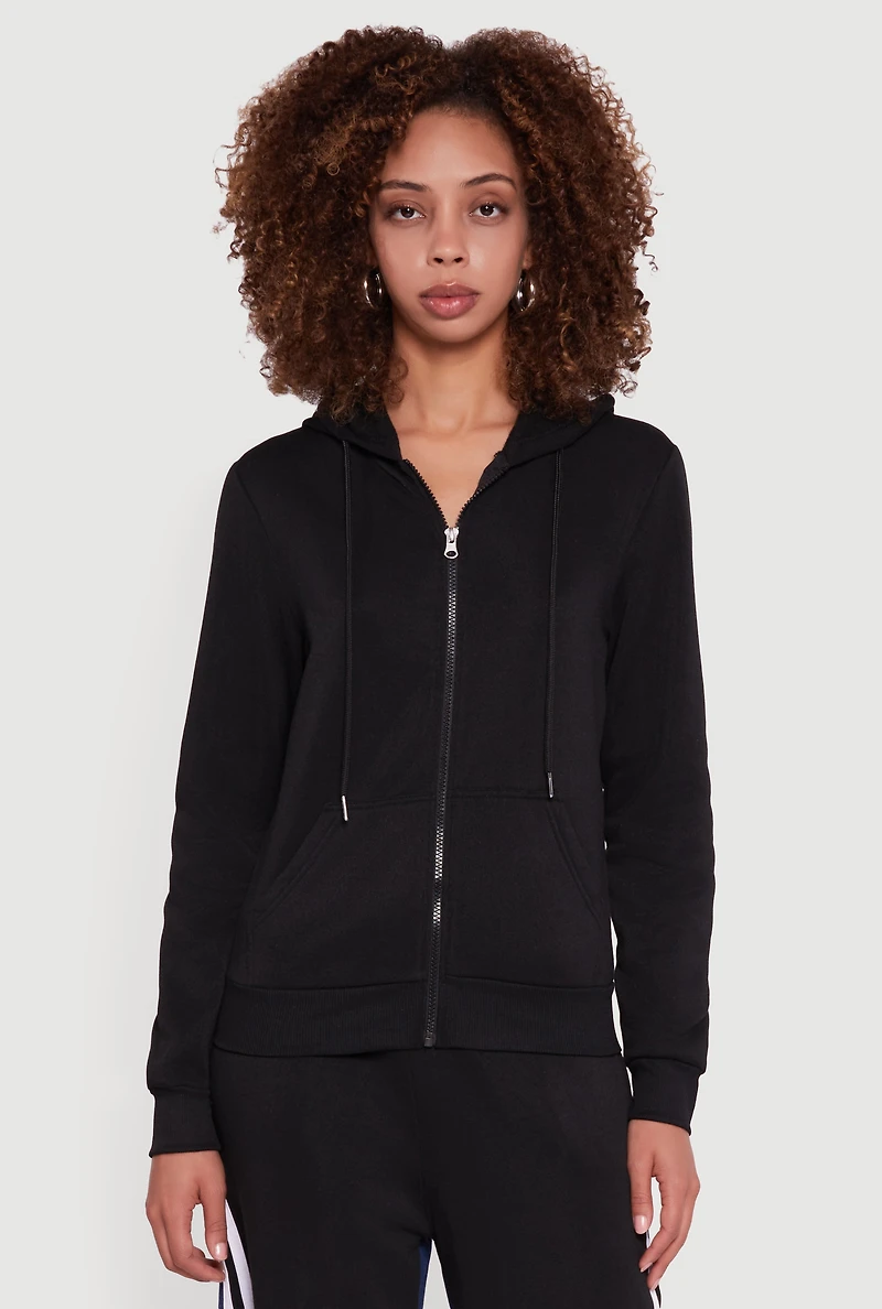 Womens Zip Front Drawstring Hoodie,