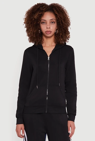 Womens Zip Front Drawstring Hoodie,